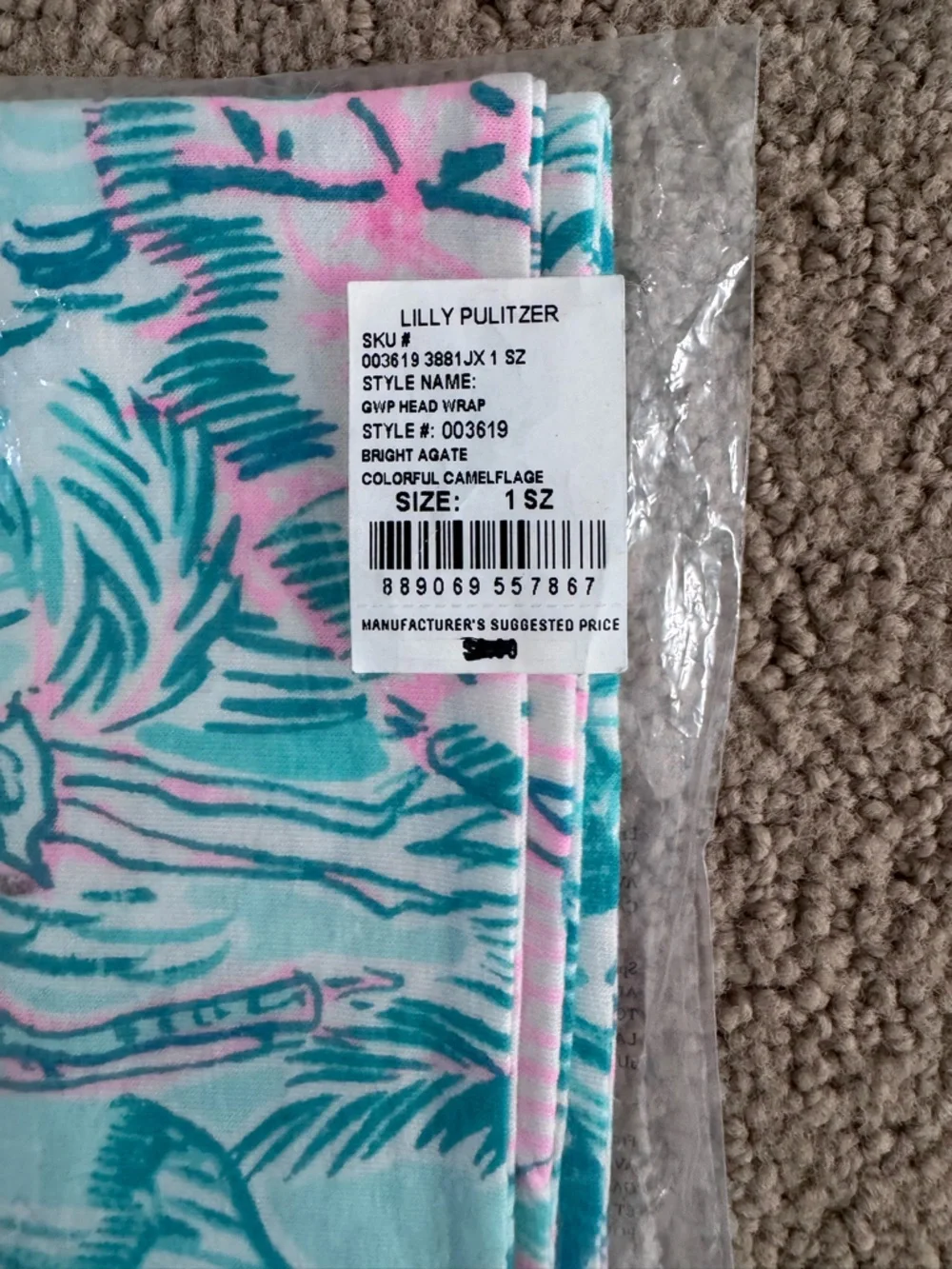 NWT Lilly Pulitzer Head Wrap Bright Agate Colorful Camelflage